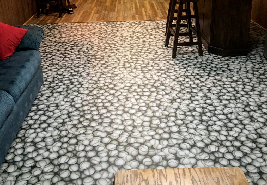 Custom printed baseball flooring using durable G-Floor material.